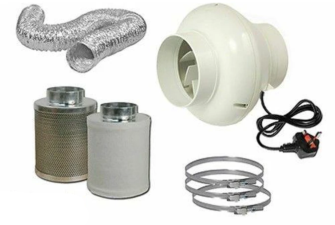 4" In Line Fan Carbon Filter & Duct Kit Hydroponic Grow Room Tent Ventilation
