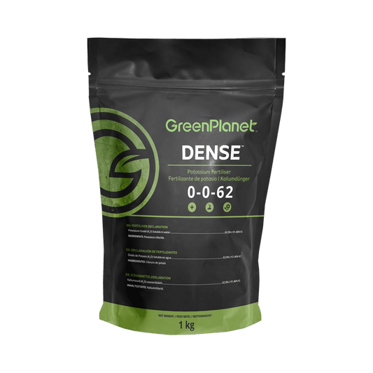 GreenPlanet Dense fertilizer package on a dark background