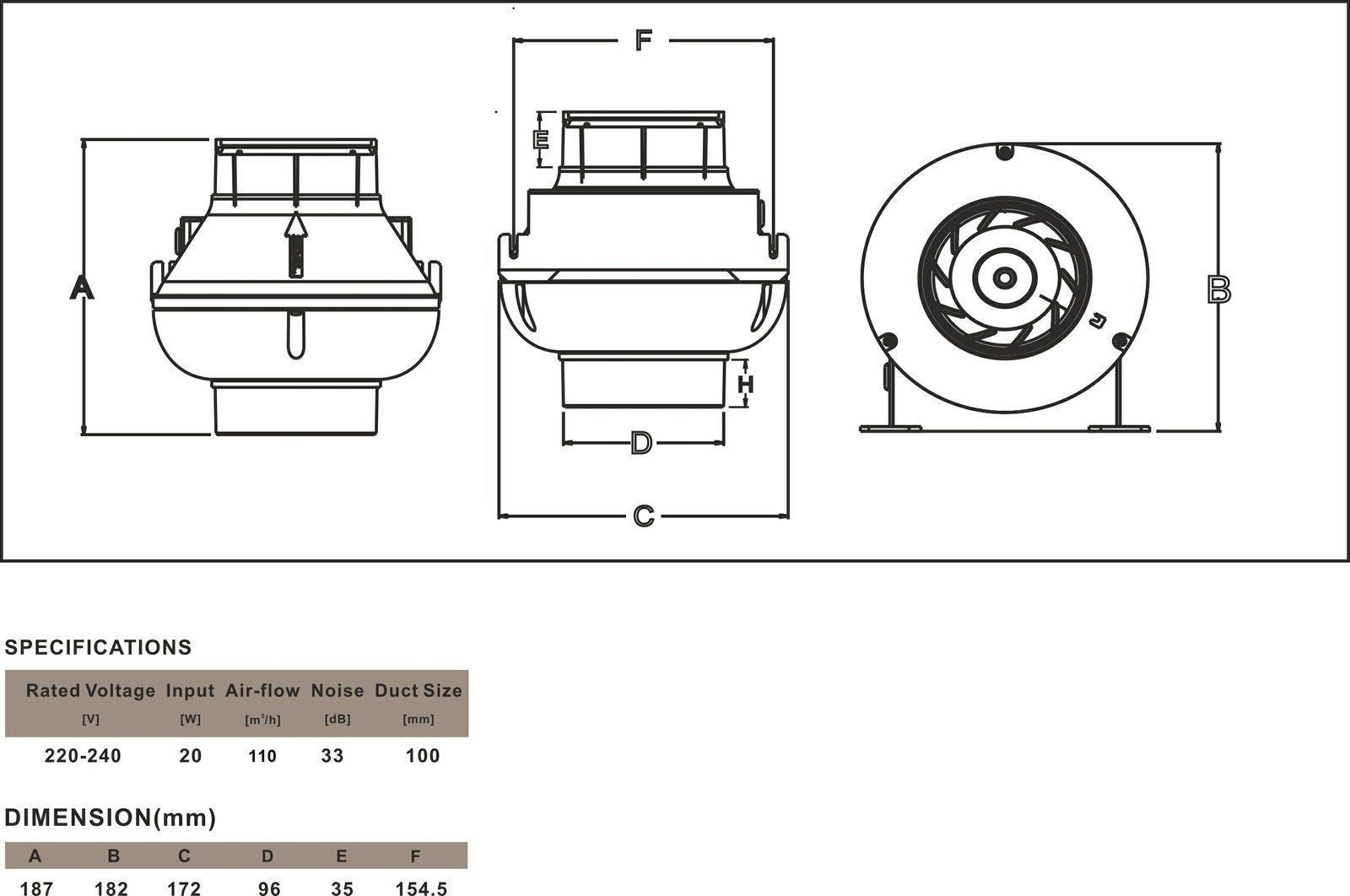 4" Inline Hydroponics Extractor Fan