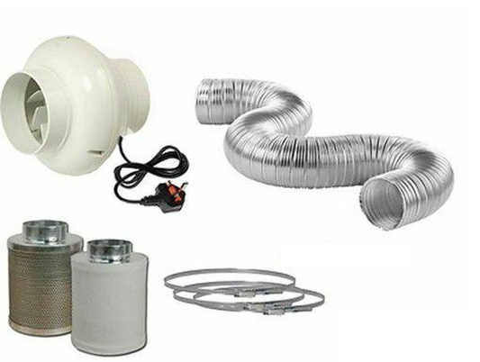 4" In Line Fan Carbon Filter Semi Rigid Kit Hydroponic Grow Ventilation 110m3/hr